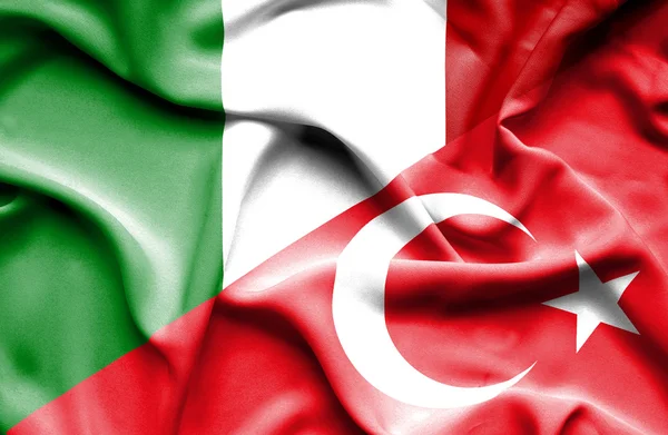 Waving flag of Turkey and Italy — Stock Photo, Image