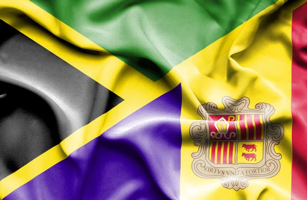 Bandera ondeante de Andorra y Jamaica —  Fotos de Stock