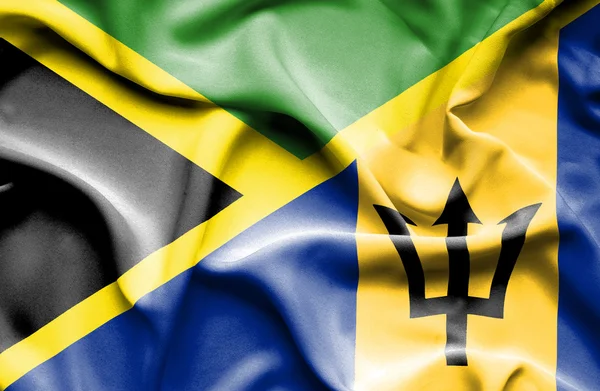Waving flag of Barbados and Jamaica — Stock Photo, Image