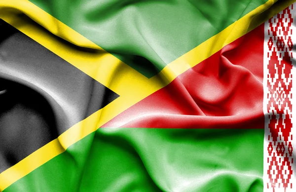 Bandera ondeante de Belarús y Jamaica — Foto de Stock