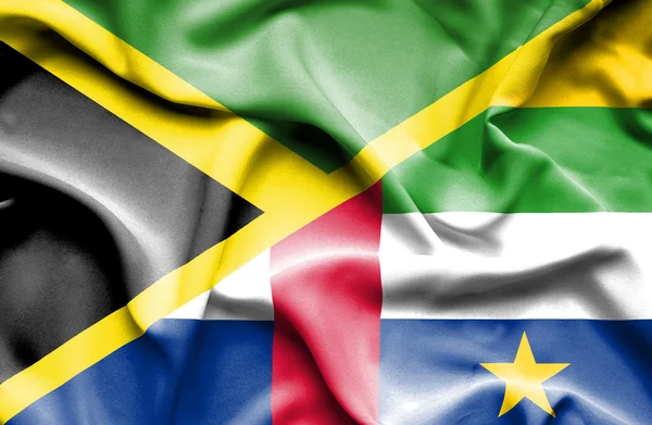 Waving flag of Central African Republic and Jamaica — Stock Photo, Image