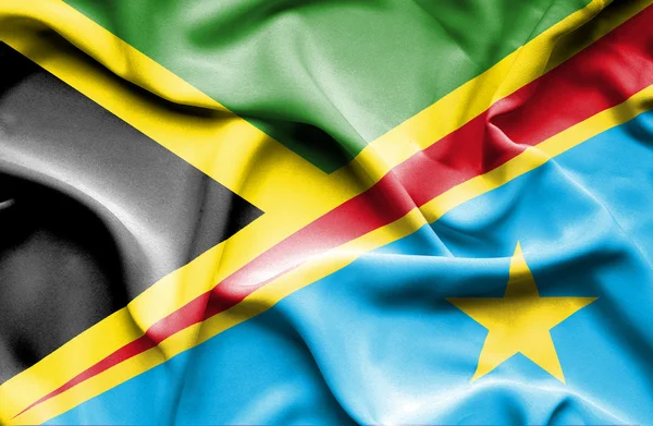 Kongo-Kinshasa och Jamaica viftande flagga — Stockfoto