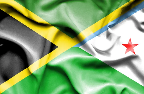 Wapperende vlag van Dijbouti en Jamaica — Stockfoto