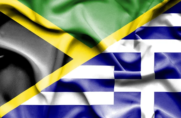 Waving flag of Greece and Jamaica — Stock Photo, Image