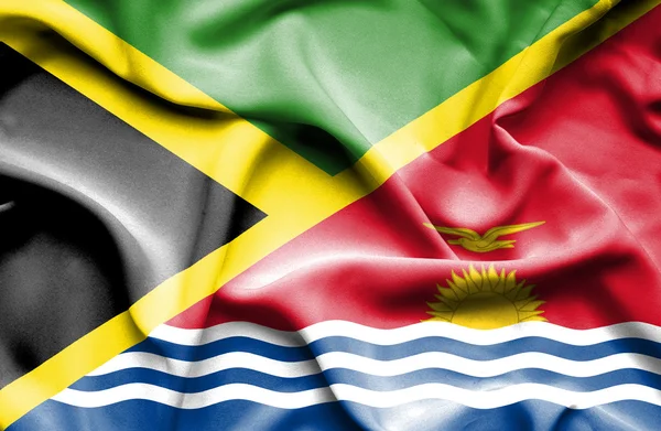 基里巴斯和牙买加那飘扬的旗帜 — 图库照片