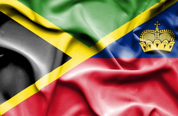 Bandera ondeante de Lichtenstein y Jamaica — Foto de Stock