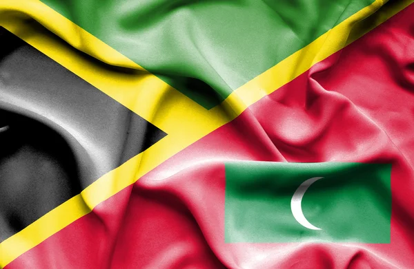 Wapperende vlag van de Maldiven en Jamaica — Stockfoto