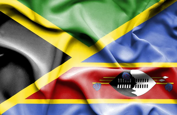 Swazliand 및 자마이카의 깃발을 흔들며 — 스톡 사진