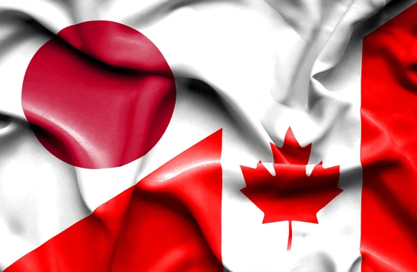 Waving flag of Canada and Japan — Stock Photo, Image