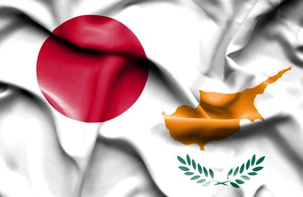 Waving flag of Cyprus and Japan — Stock Photo, Image