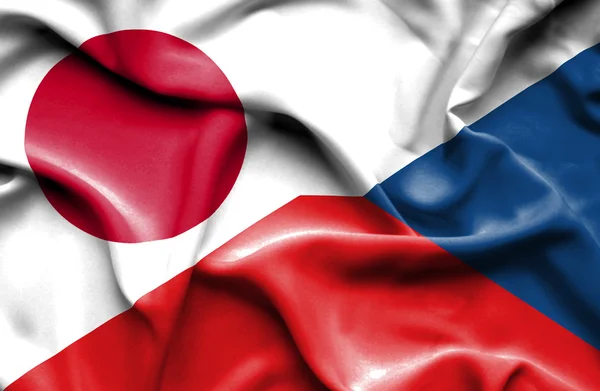 Waving flag of Czech Republic and Japan — Stock Photo, Image