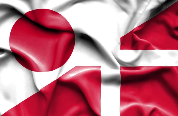 Waving flag of Denmark and Japan — Stock Photo, Image