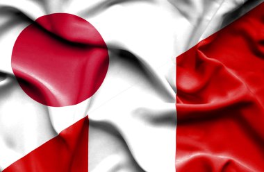 Peru ve Japonya bayrağı sallayarak