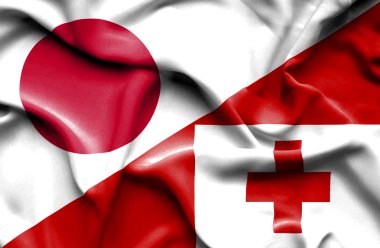 Tonga ve Japonya bayrağı sallayarak