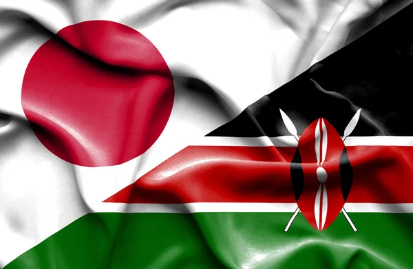 Waving flag of Kenya and Japan — Stock Photo, Image