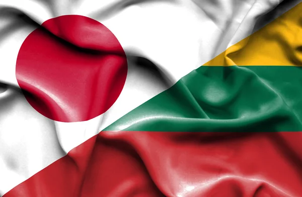 Waving flag of Lithuania and Japan — Stock Photo, Image