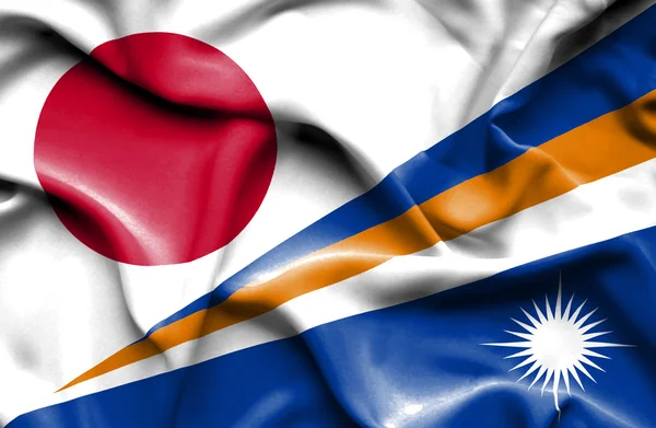 Waving flag of Marshall Islands and Japan — Stock Photo, Image