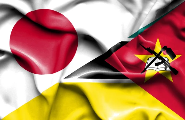 Wapperende vlag van Mozambique en Japan — Stockfoto