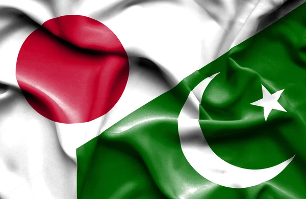 Pakistan ve Japonya bayrağı sallayarak — Stok fotoğraf