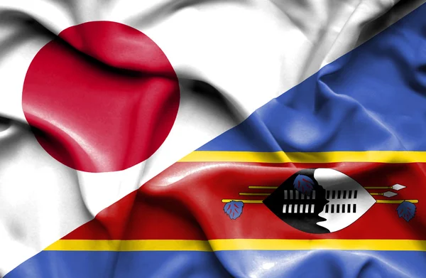 Wapperende vlag van Swazliand en Japan — Stockfoto