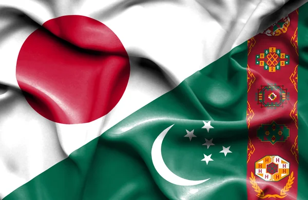 Bandiera sventolante di Turkmenistan e Giappone — Foto Stock