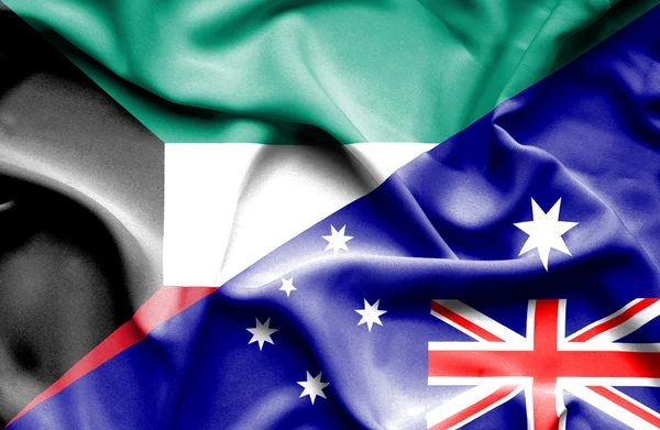 Bandera ondeante de Australia y Kuwait — Foto de Stock