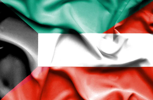 Flagge von Österreich und Kuwait schwenken — Stockfoto