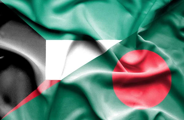 Wapperende vlag van Bangladesh en Koeweit — Stockfoto
