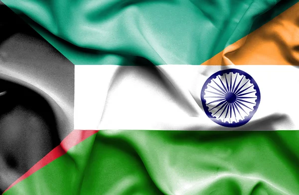Indien och Kuwait viftande flagga — Stockfoto