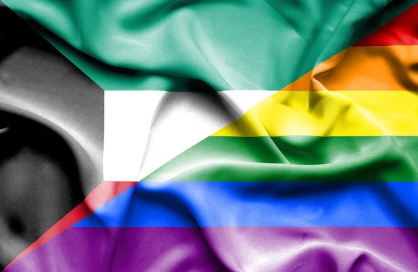 Ondeando la bandera de LGBT y Kuwait —  Fotos de Stock