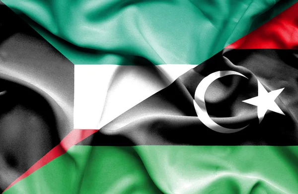 Libyen och Kuwait viftande flagga — Stockfoto