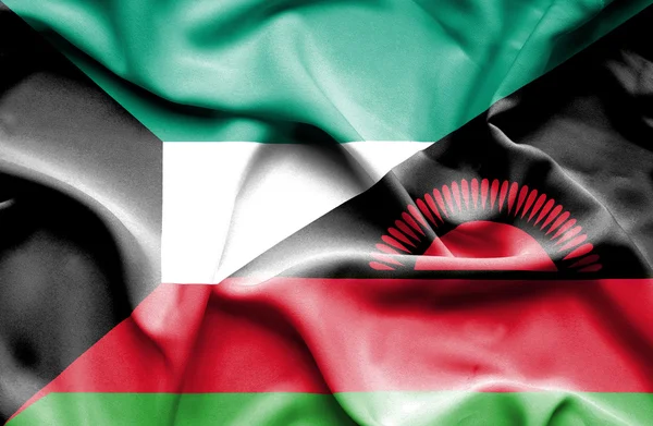 Malawi och Kuwait viftande flagga — Stockfoto