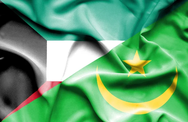 Bandiera sventolante di Mauritania e Kuwait — Foto Stock