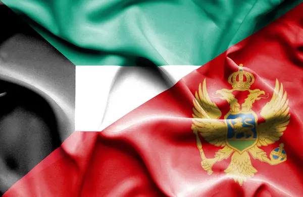 Bandera ondeante de Montenegro y Kuwait —  Fotos de Stock