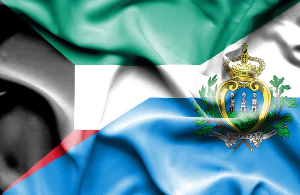 Waving flag of San Marino and Kuwait — Stock Photo, Image