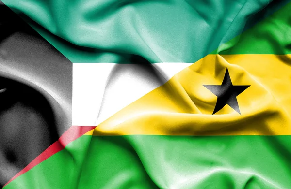 Macha flagą Sao Tome and Principe i Kuwejt — Zdjęcie stockowe