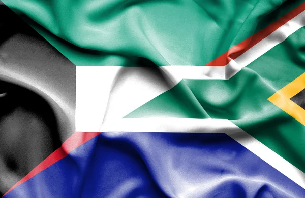 Waving flag of South Africa and Kuwait — Stock Photo, Image