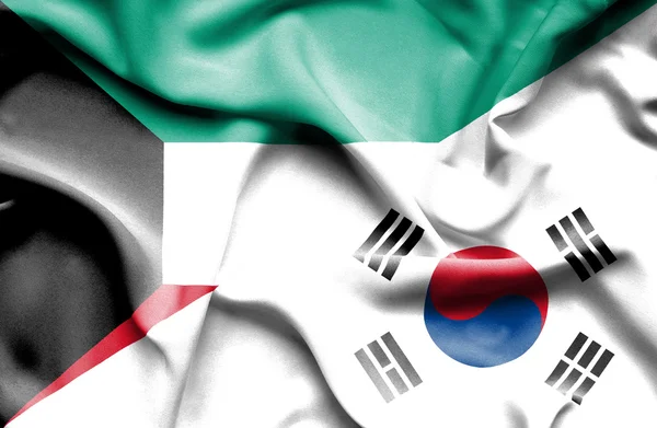 Bandiera sventolante di Corea del Sud e Kuwait — Foto Stock