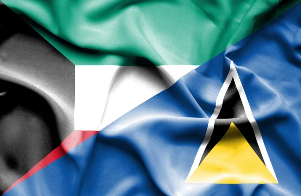 Waving flag of St Lucia and Kuwait — Stock Photo, Image