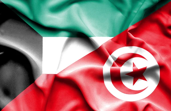 Waving flag of Tunisia and Kuwait — Stock Photo, Image