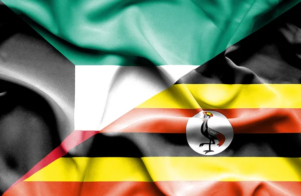 Waving flag of Uganda and Kuwait — Stock Photo, Image