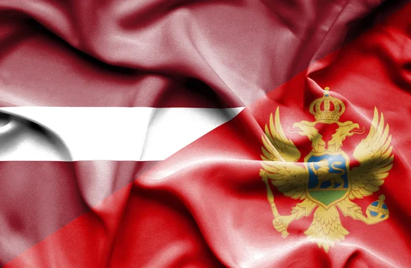 Bandera ondeante de Montenegro y Letonia —  Fotos de Stock