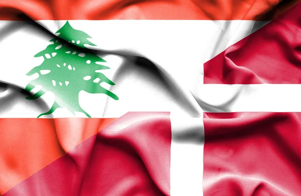 Waving flag of Denmark and Lebanon — Stock Photo, Image