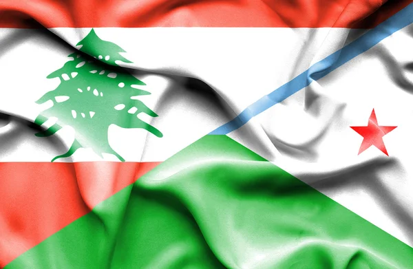 Dijbouti とレバノンの旗を振ってください。 — ストック写真