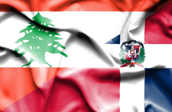 Waving flag of Dominican Republic and Lebanon — Stock Photo, Image