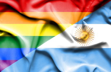 Arjantin ve Lgbt bayrağı sallayarak
