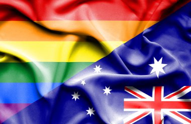 Avustralya ve Lgbt bayrağı sallayarak