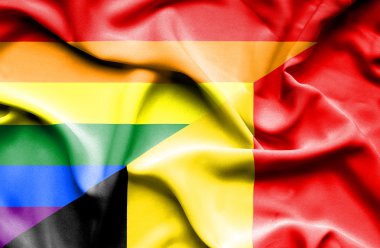 Belçika ve Lgbt bayrağı sallayarak