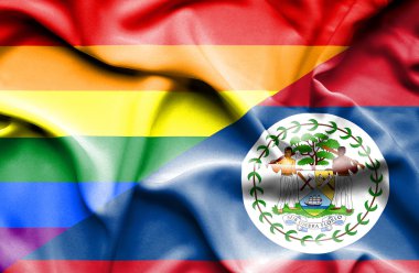 Belize ve Lgbt bayrağı sallayarak