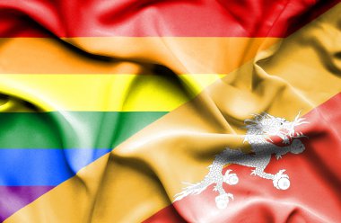 Bhutan ve Lgbt bayrağı sallayarak
